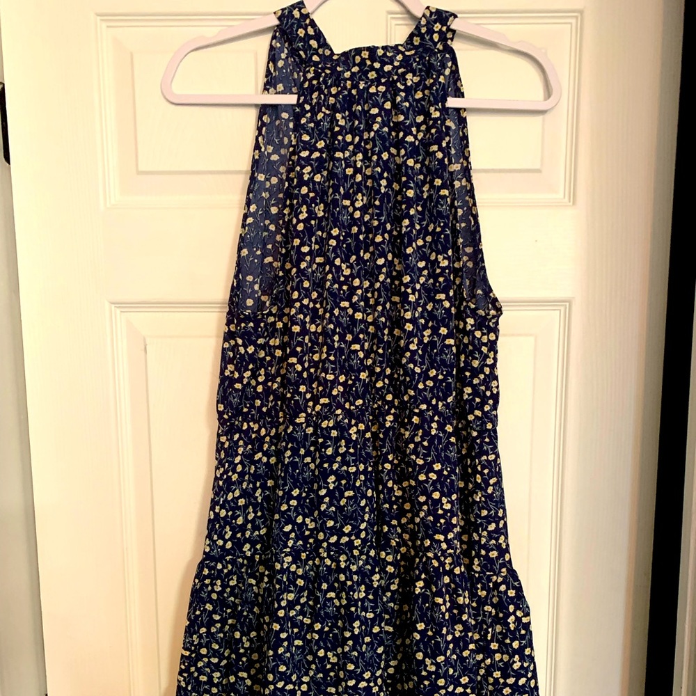 Beautiful, blue floral print, halter tie sun dress